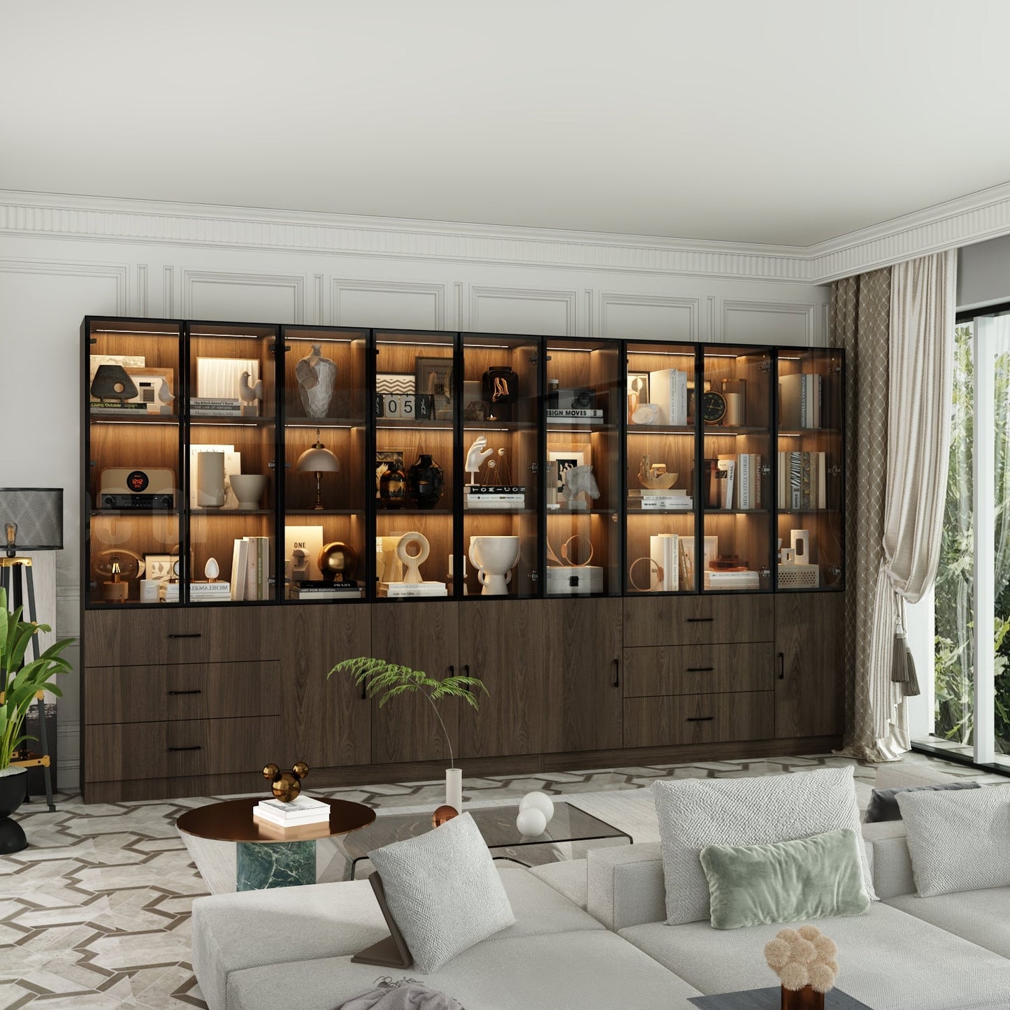 Bibliothèque combinée avec éclairage LED