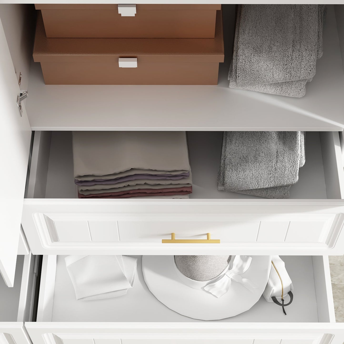 Armoire familiale, armoire de chambre, dressing à 4 portes et tiroirs