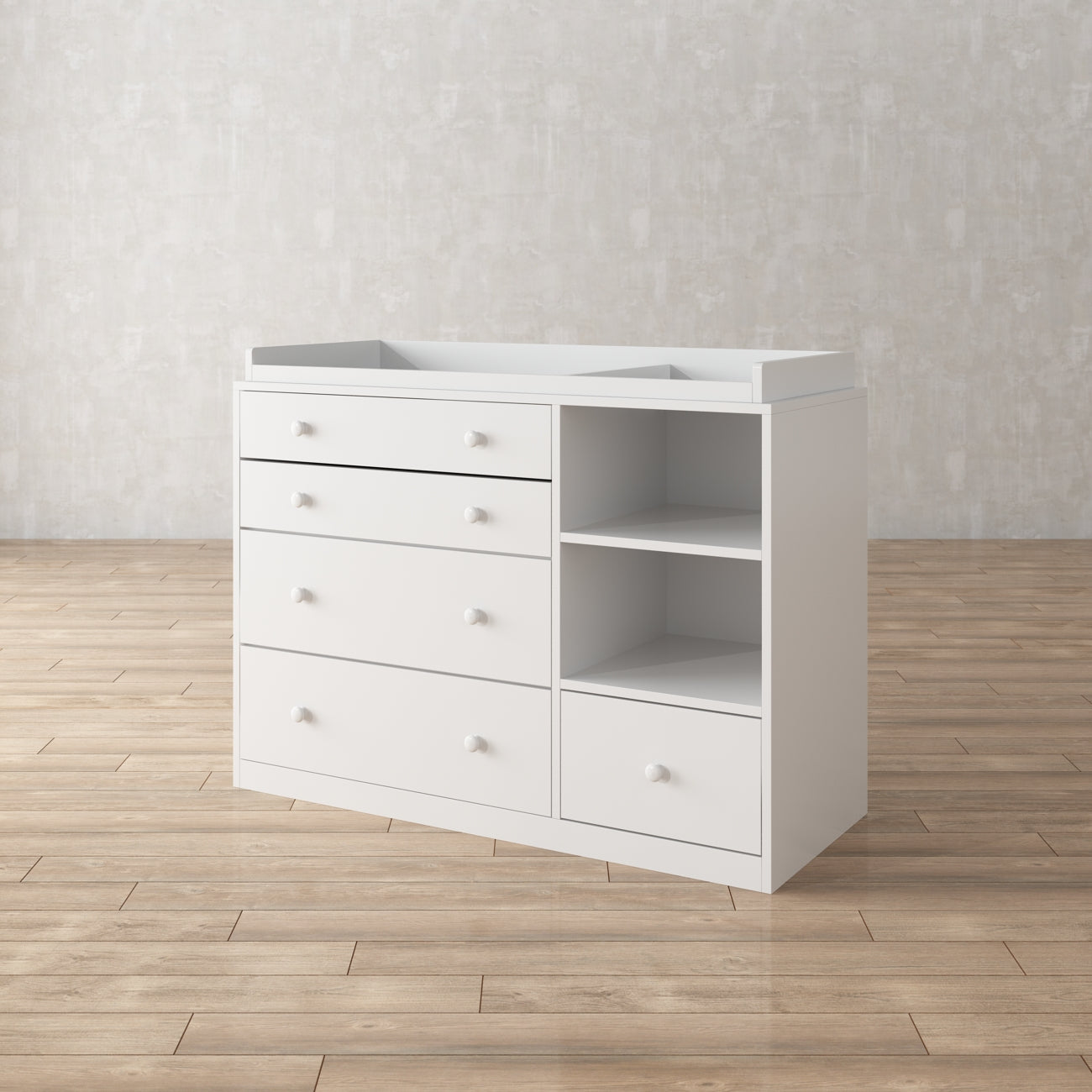 Commode de rangement pour chambre d'enfant avec table à langer, plateau spacieux, 5 tiroirs et 2 étagères