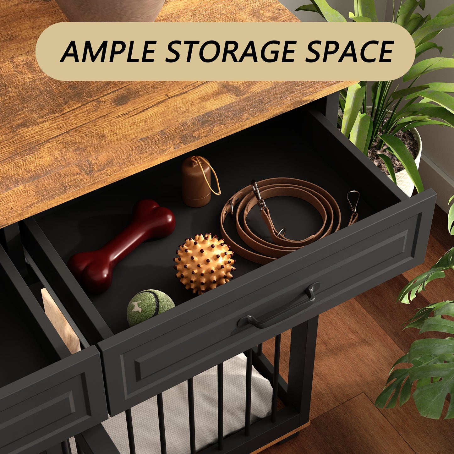 Grand meuble pour cage de chien avec 4 tiroirs et séparateurs