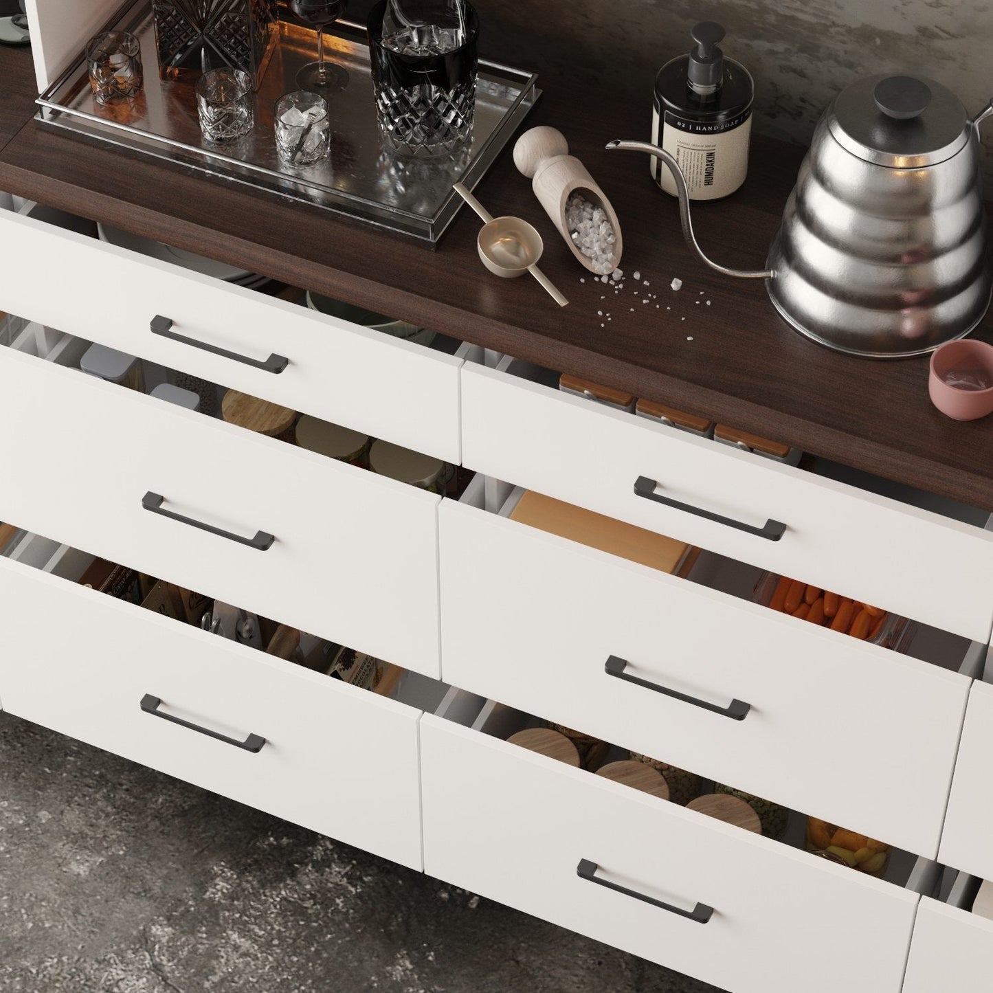 Buffet de cuisine de grande taille (94,5 po) avec garde-manger intégré