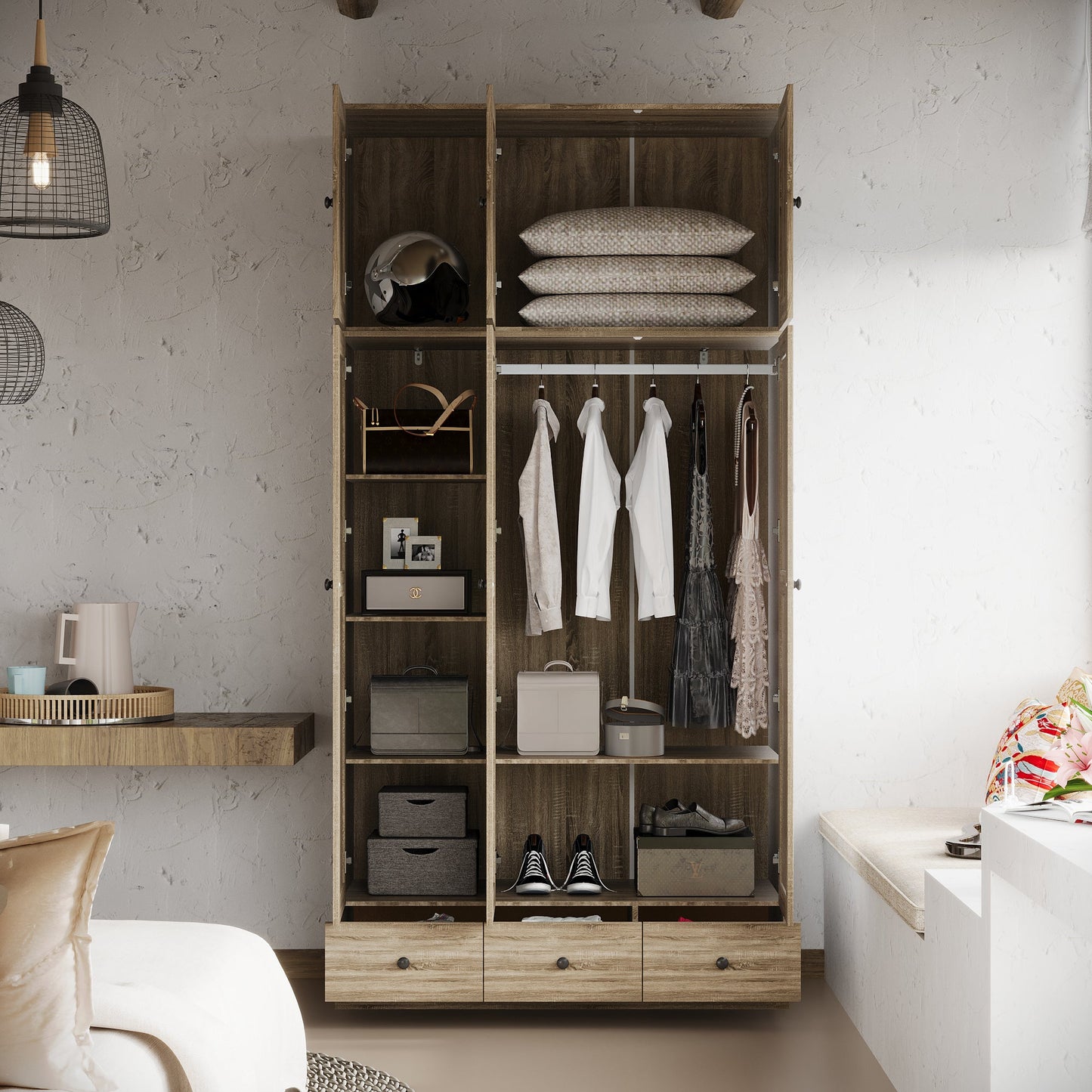 Armoire en bois massif et en panneaux de particules