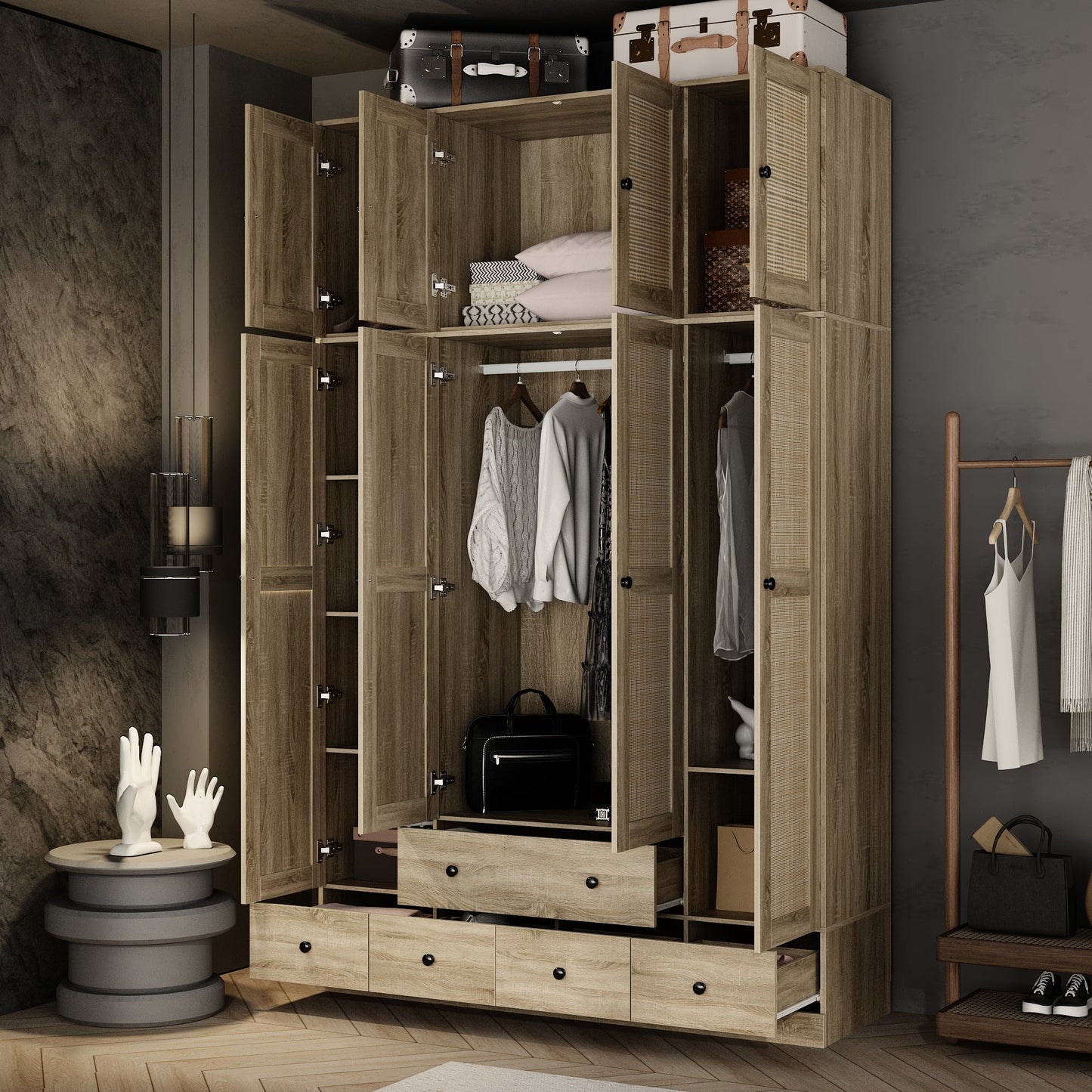 Armoire de style rustique avec 4 portes tressées en vigne