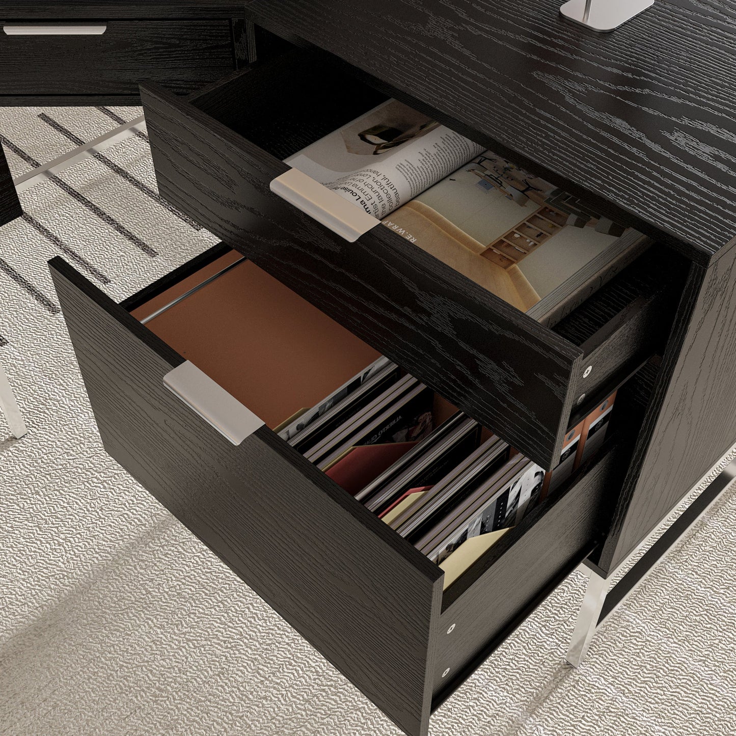 Bureau d'ordinateur en L à 4 tiroirs de 70,8 po de largeur