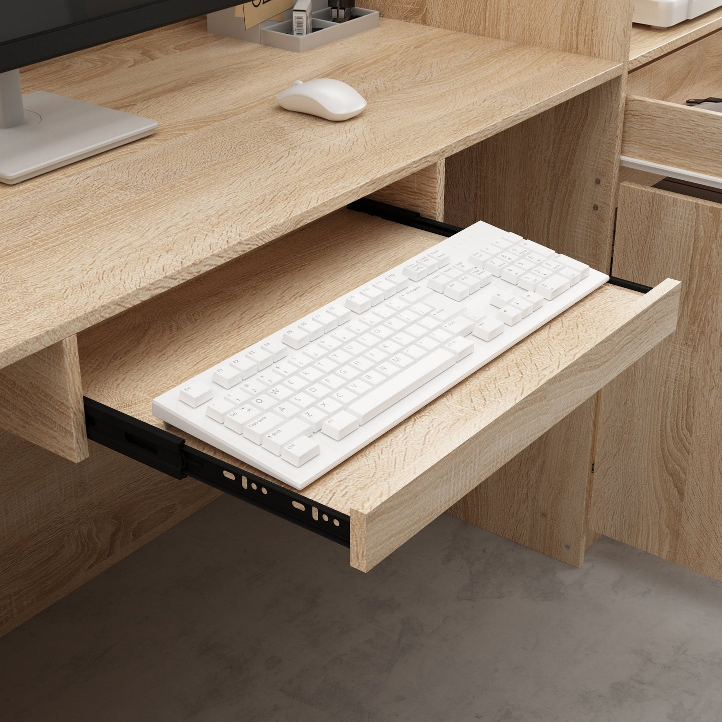 Bureau d'accueil rectangulaire de 87,2 po de largeur avec tiroir et plateau pour clavier