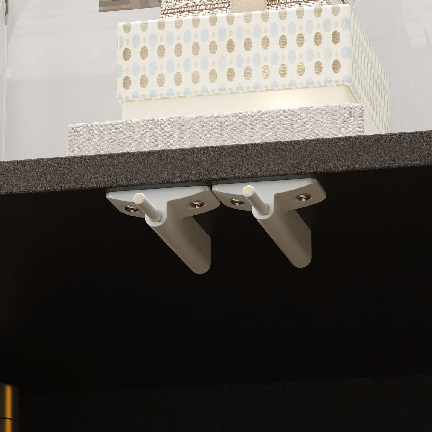 Meuble de rangement d'appoint noir à ouverture par pression avec portes en verre à motif pierre pour salon et entrée