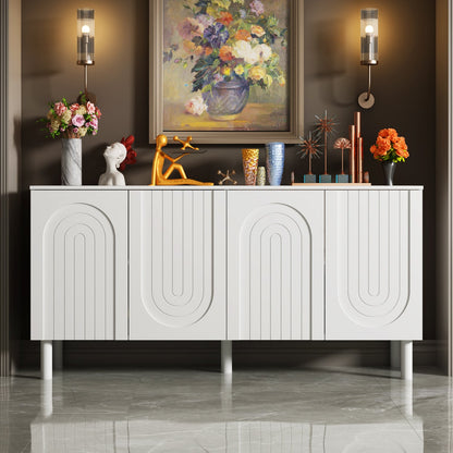 Buffet console en finition blanche, 4 portes en forme de U