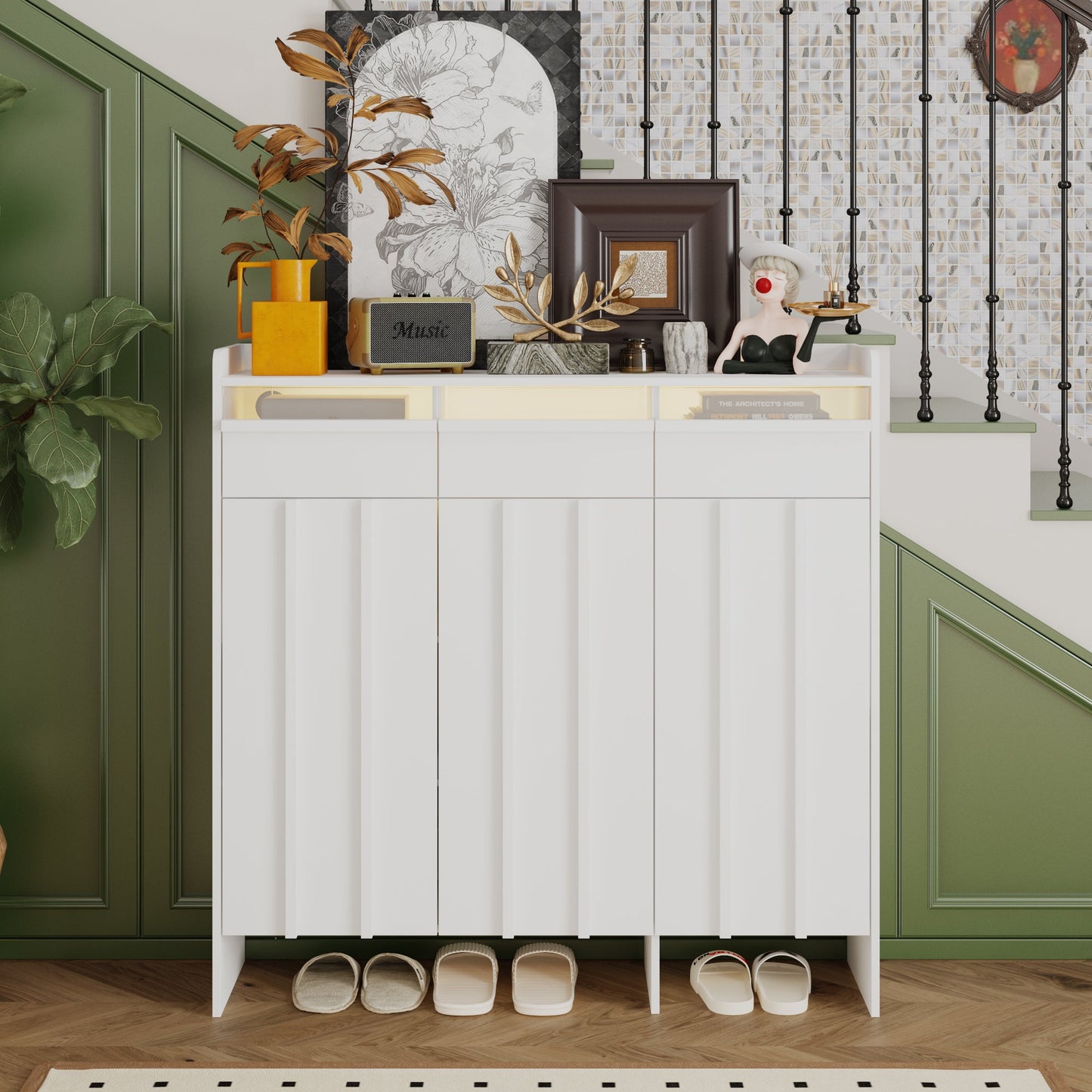 Meuble à chaussures à 3 tiroirs et 3 portes avec éclairage LED