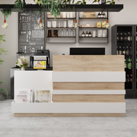 Bureau d'accueil rectangulaire de 87,2 po de largeur avec tiroir et plateau pour clavier