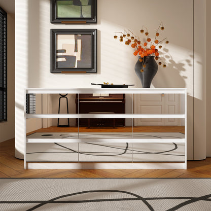 Buffet large à trois tiroirs avec rangement et 9 tiroirs