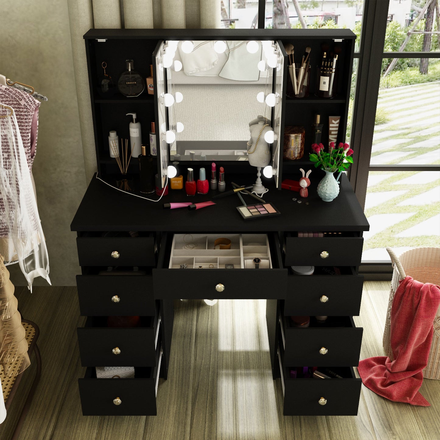 Coiffeuse avec miroir et lampe