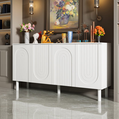 Buffet console en finition blanche, 4 portes en forme de U