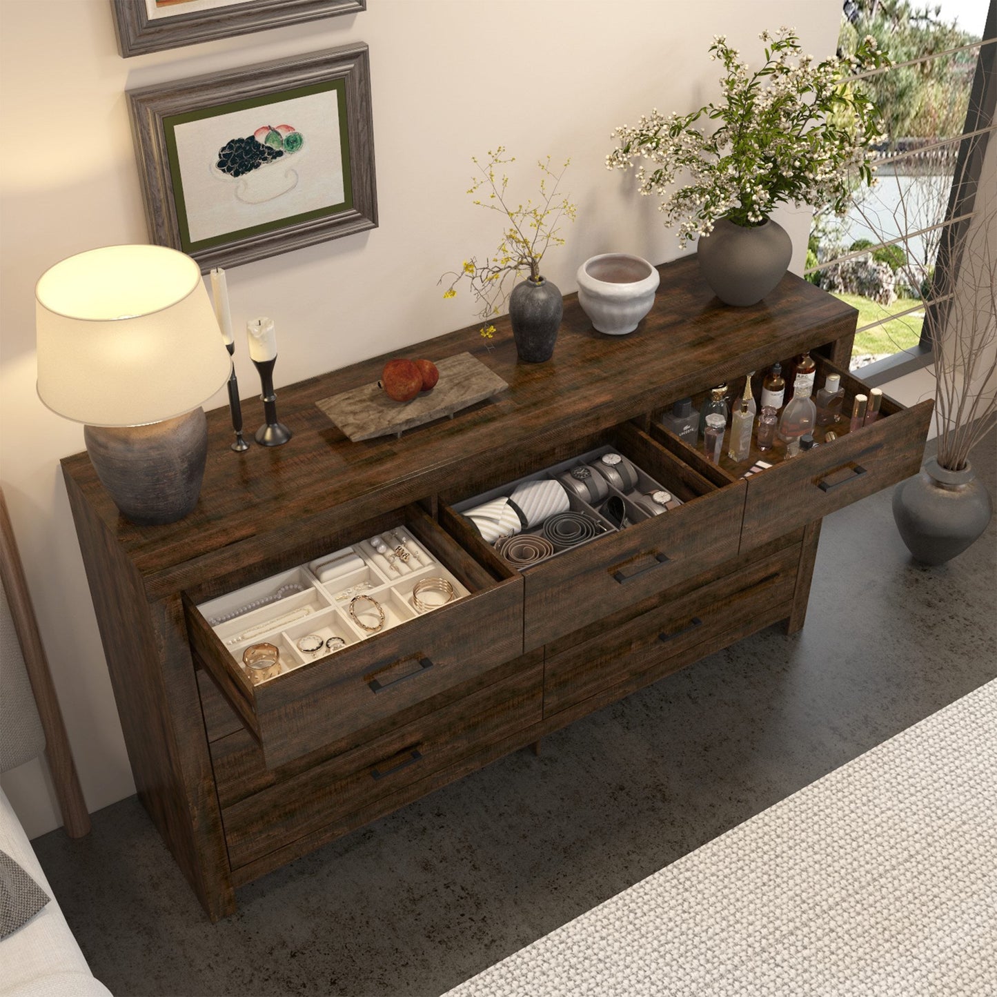 Commode à 9 tiroirs de style rustique