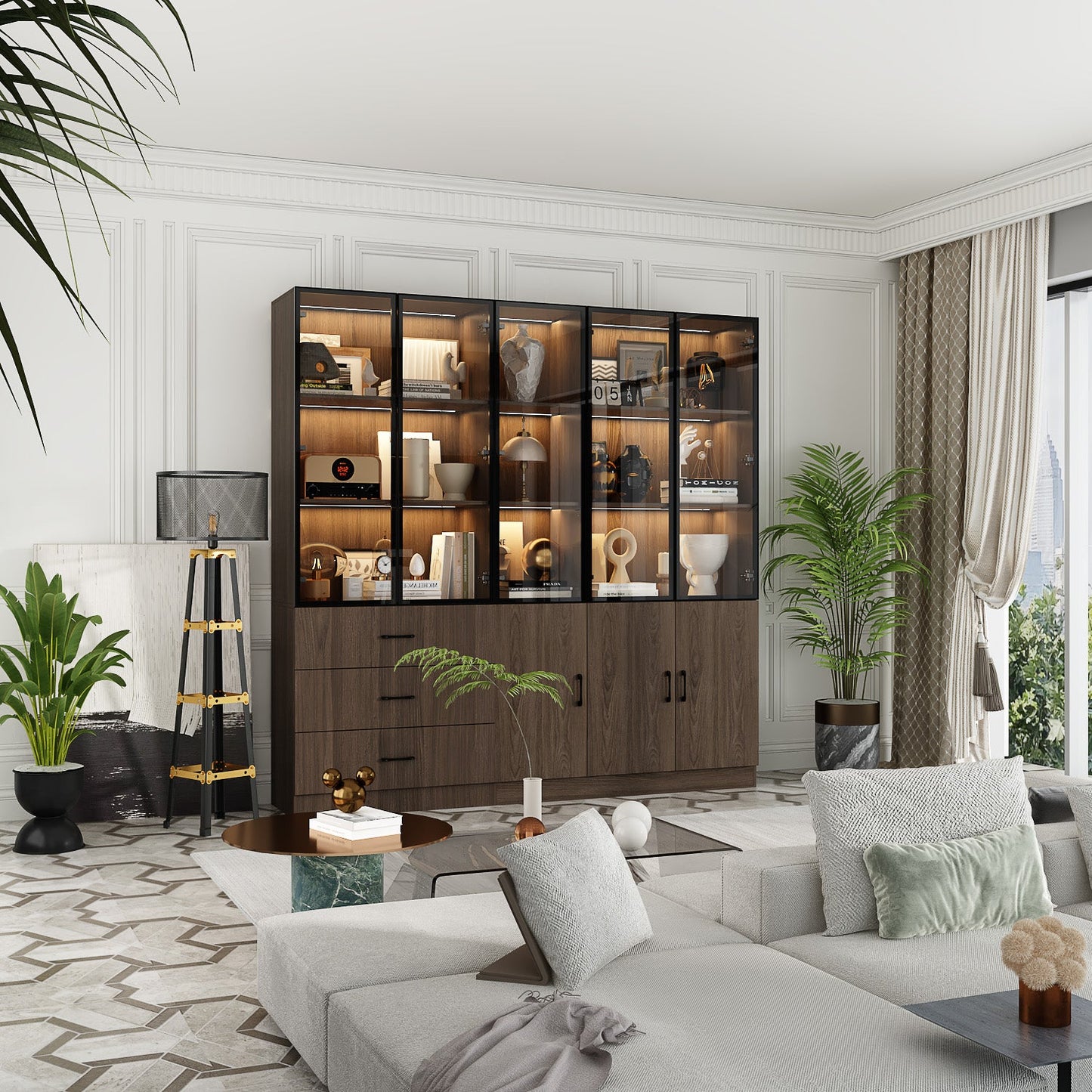 Bibliothèque combinée avec éclairage LED