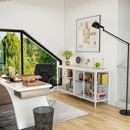 Buffet de 140 cm de large avec portes vitrées et éclairage LED