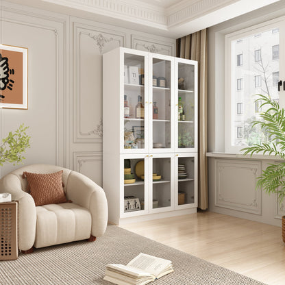 Bibliothèque haute à 6 portes vitrées et poignées coniques dorées