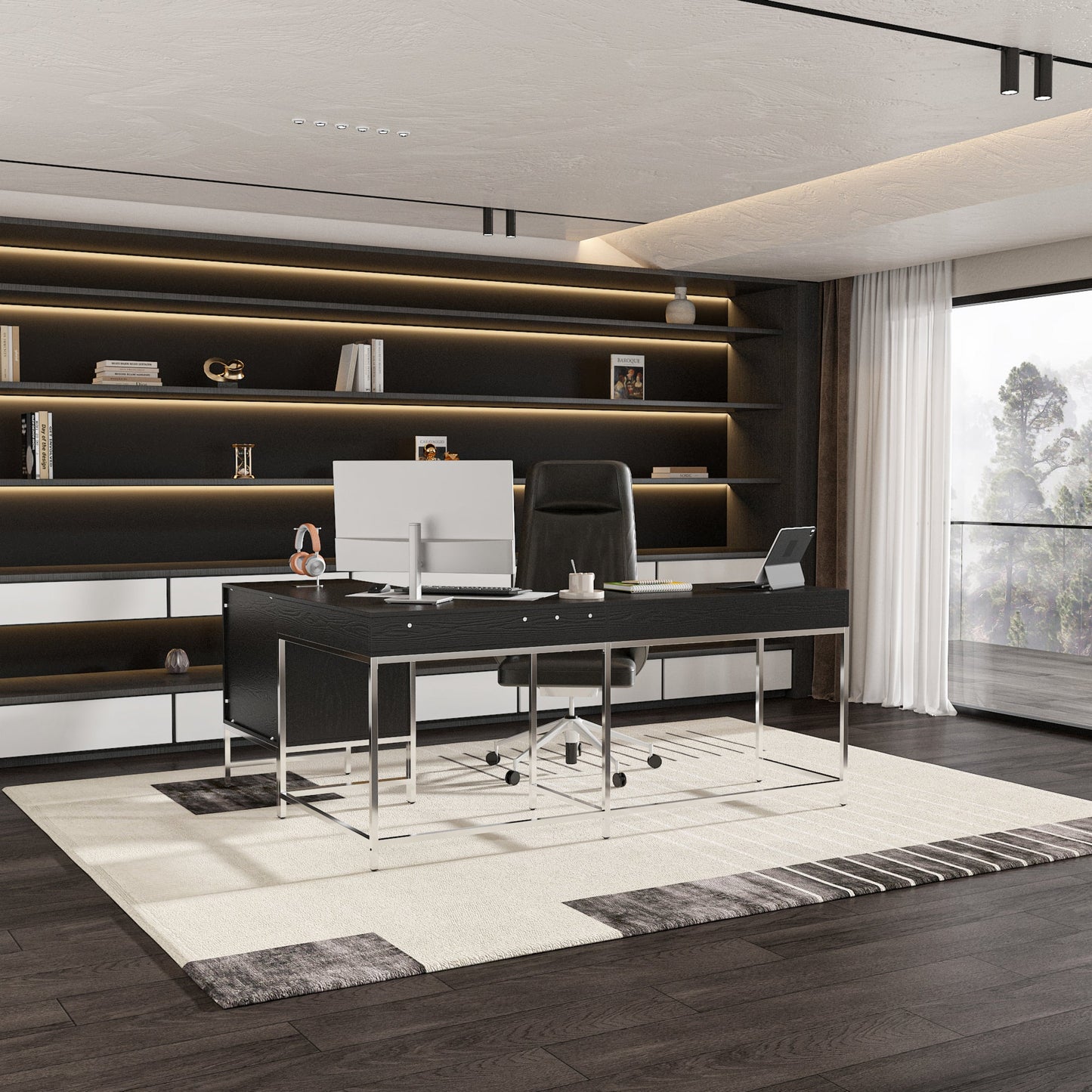 Bureau d'ordinateur en L à 4 tiroirs de 70,8 po de largeur