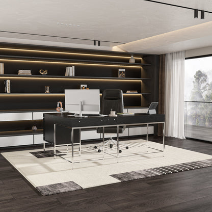 Bureau d'ordinateur en L à 4 tiroirs de 70,8 po de largeur