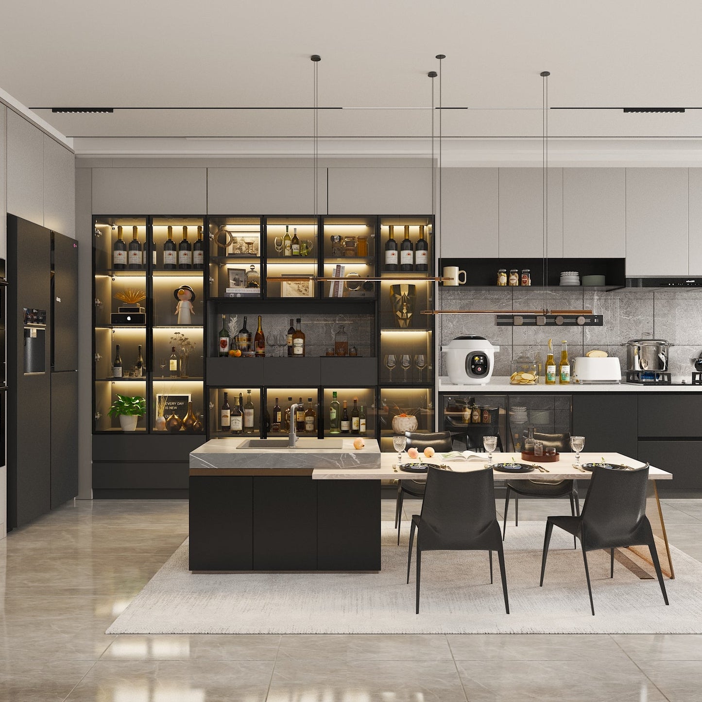 Vitrine de rangement avec éclairage LED et portes en verre trempé