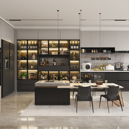 Vitrine de rangement avec éclairage LED et portes en verre trempé