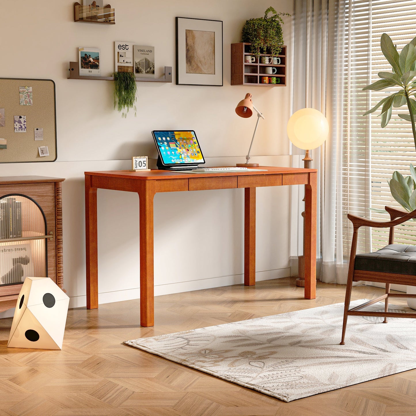 Bureau à double tiroir en bois d'hévéa