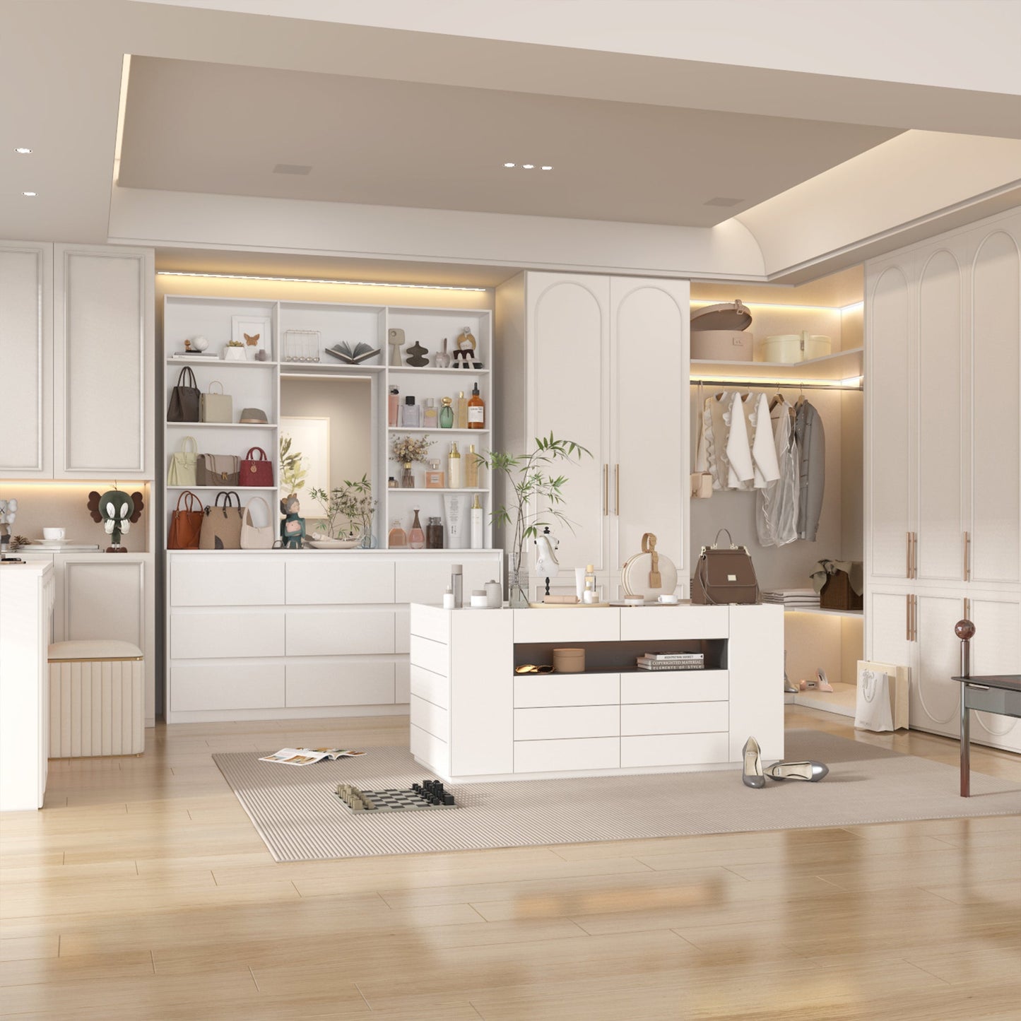 Système de dressing élégant avec 9 tiroirs et miroir