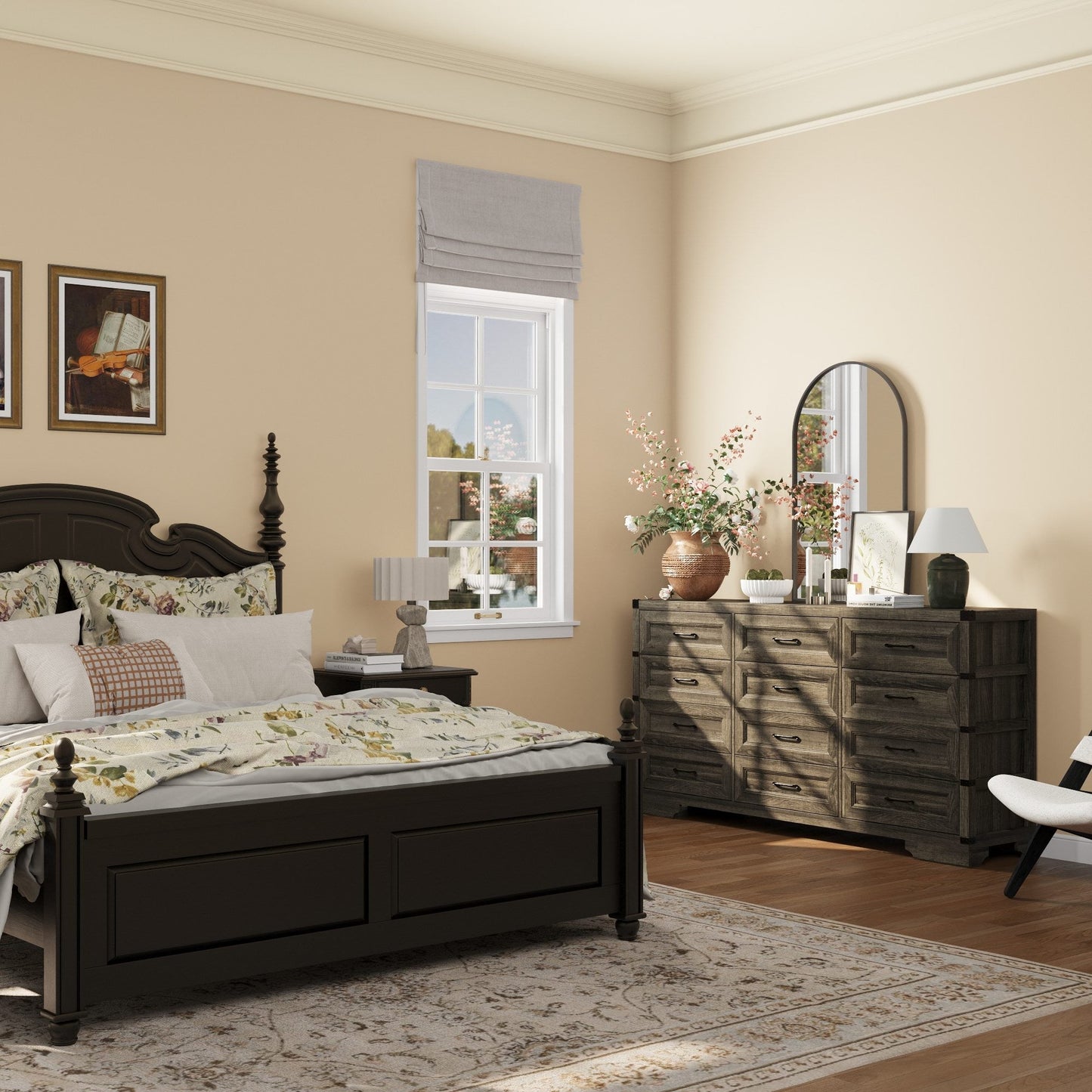 Commode rustique en bois de style campagnard, 12 tiroirs, 175,5 cm de large