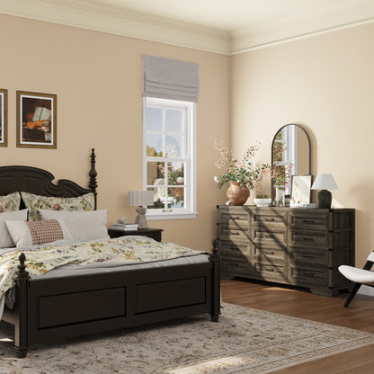 Commode rustique en bois de style campagnard, 12 tiroirs, 175,5 cm de large