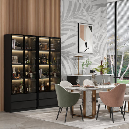 Vitrine de rangement avec éclairage LED et portes en verre trempé