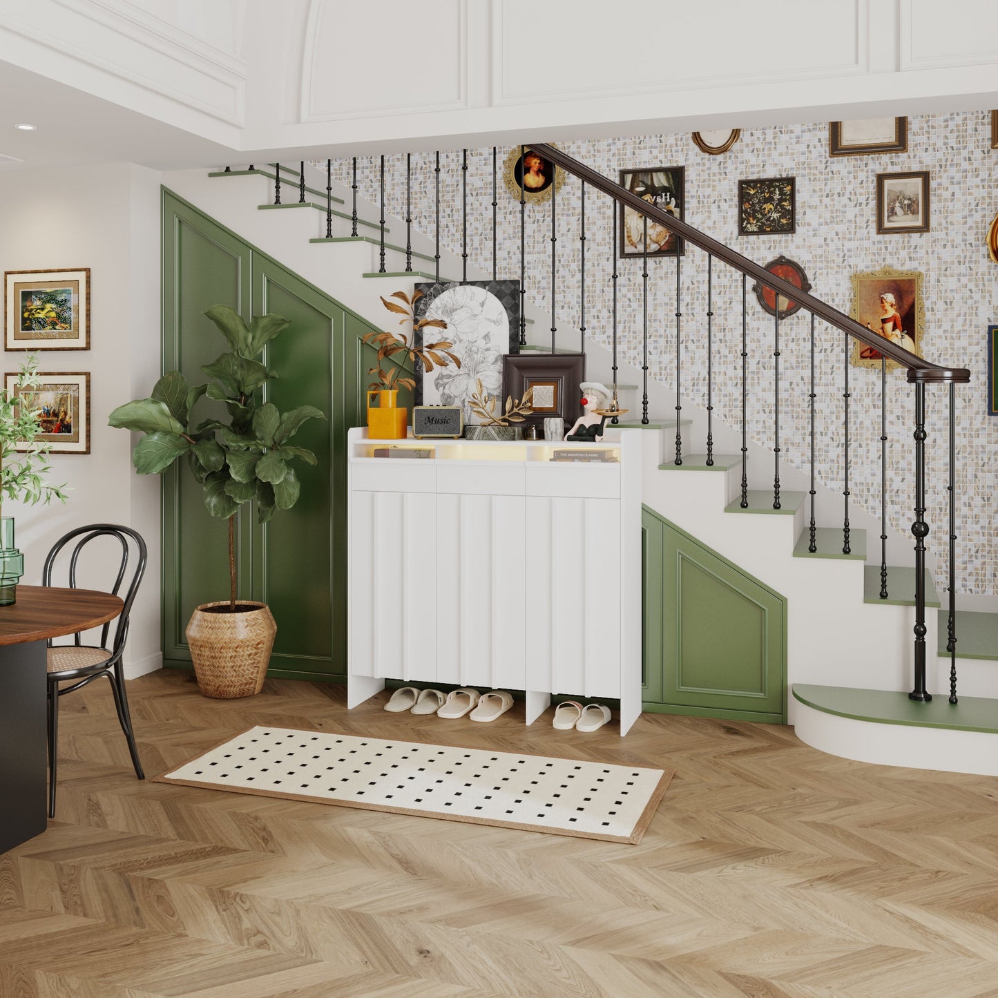 Meuble à chaussures à 3 tiroirs et 3 portes avec éclairage LED