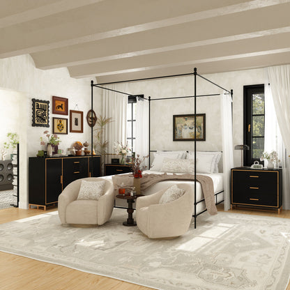 Commode à 2 portes et 4 tiroirs avec étagères réglables