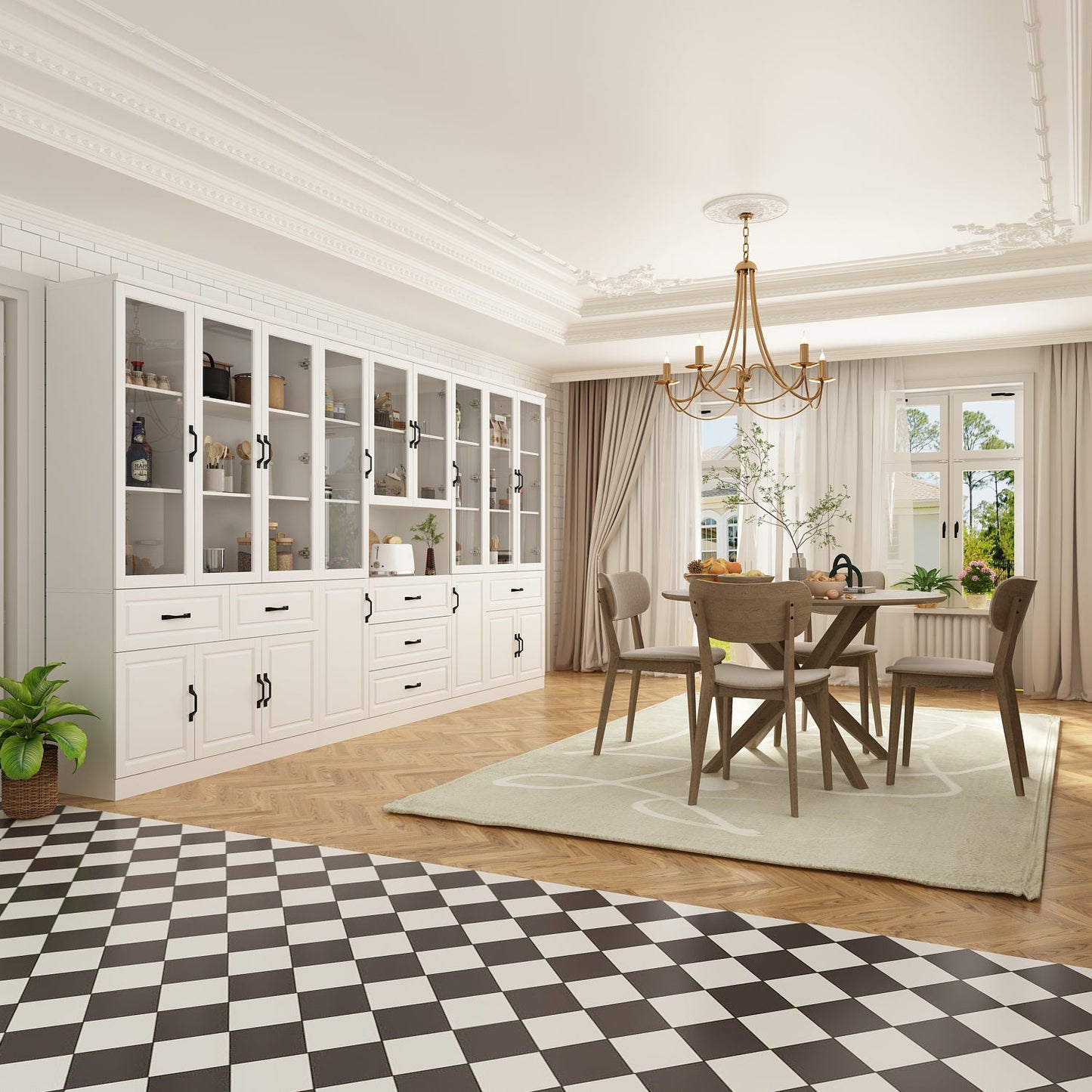 Grande vitrine d'angle avec étagère de rangement et bibliothèque combinées