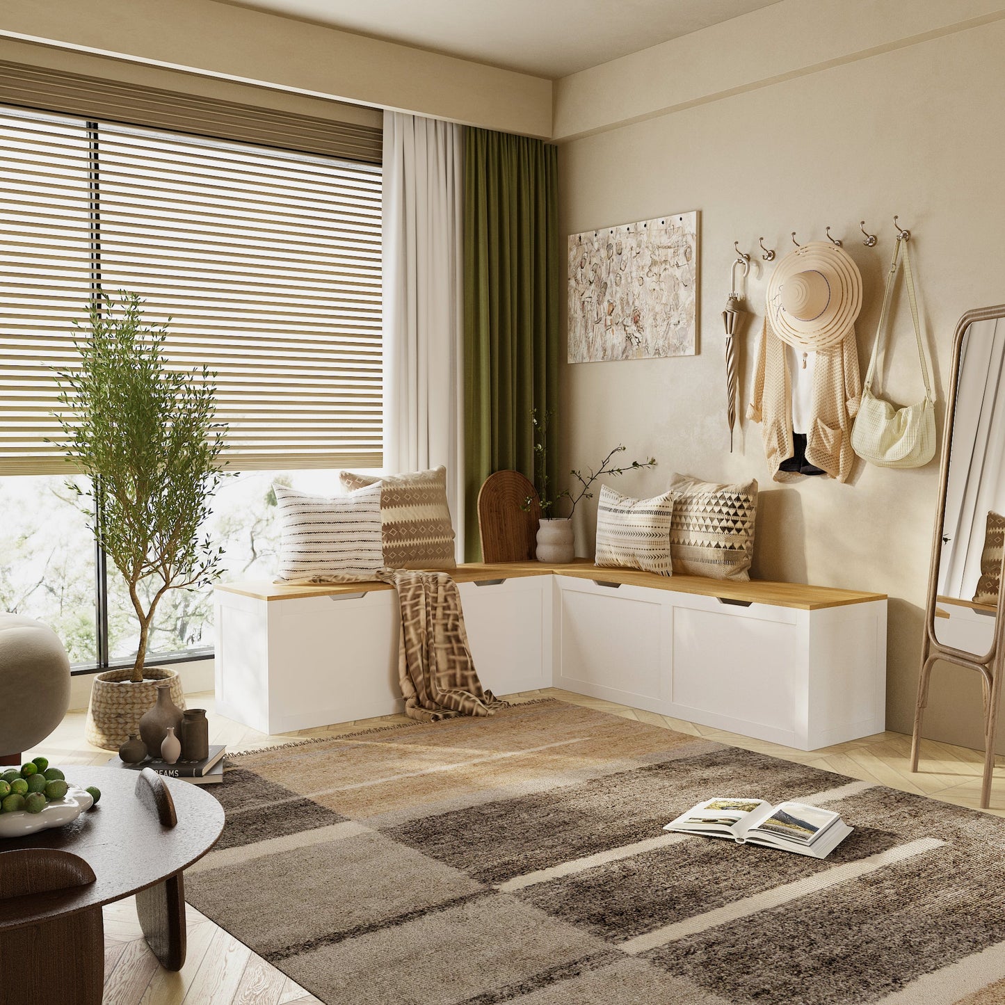 Banc d'angle pour ranger les chaussures