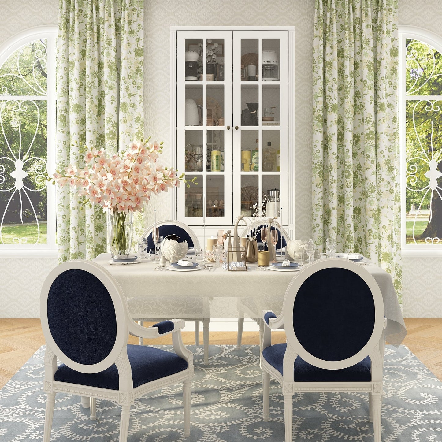 Bibliothèque vitrine avec 2 tiroirs et portes vitrées