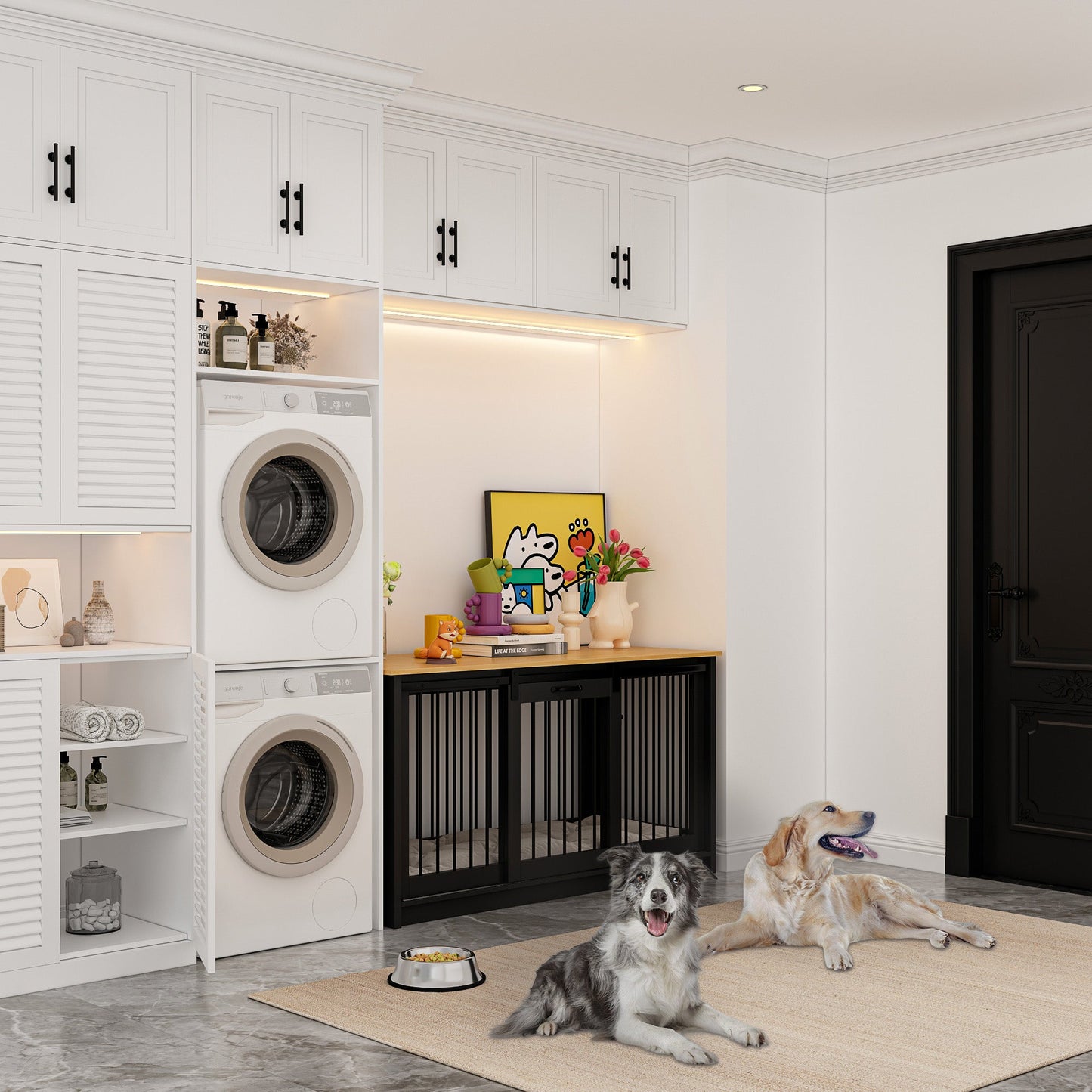 Cage pour chien à porte de grange avec verrou