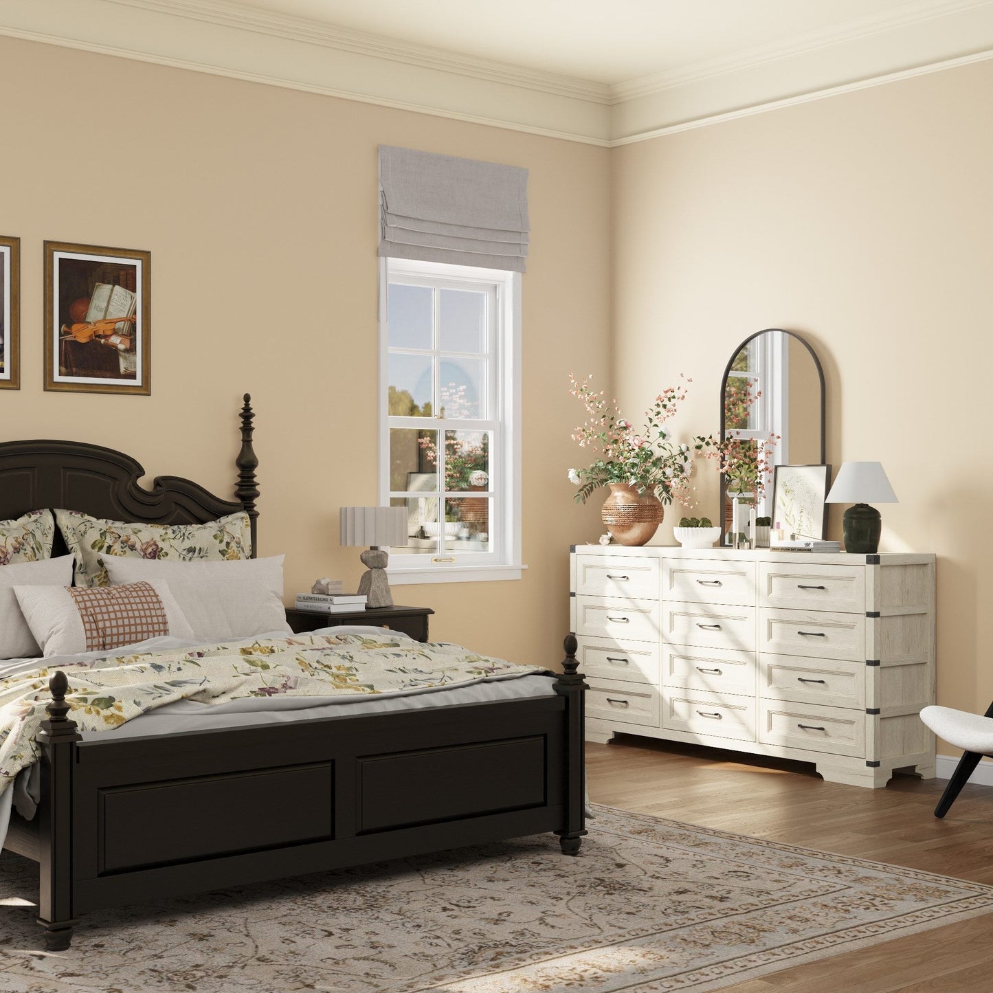 Commode rustique en bois de style campagnard, 12 tiroirs, 175,5 cm de large