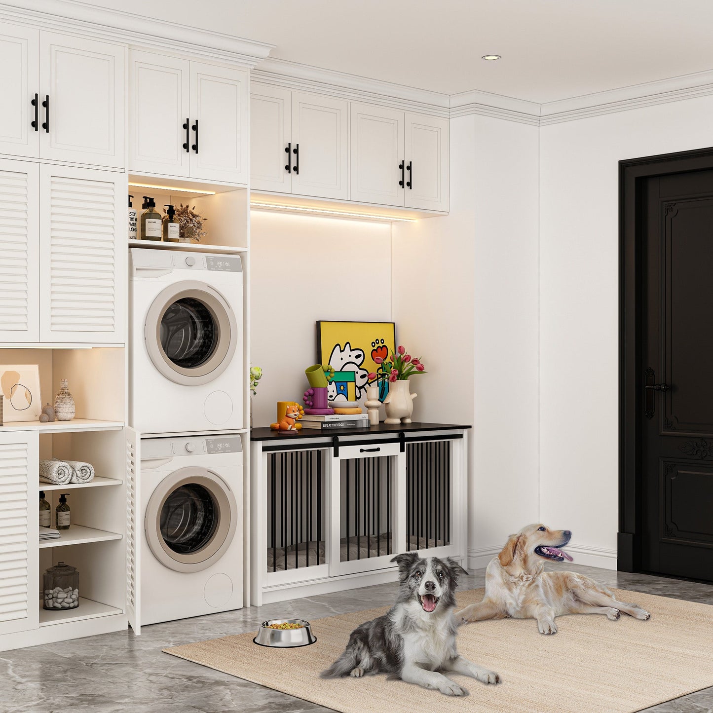 Cage pour chien à porte de grange avec verrou