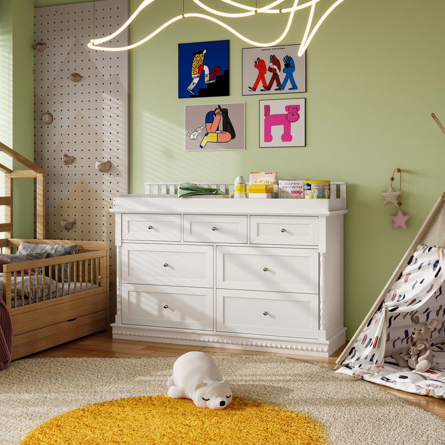 Commode-table à langer pour bébé – 7 tiroirs de rangement pour couches et vêtements