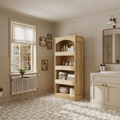 Armoire à linge de salle de bain élégante avec tiroirs dissimulés et étagères ouvertes