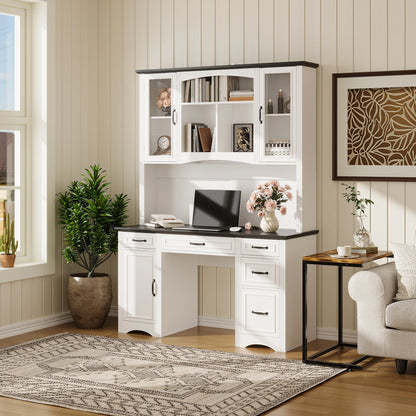 Bureau d'ordinateur à 6 tiroirs avec étagère et prise, 78,7 cm de hauteur x 58 cm de largeur