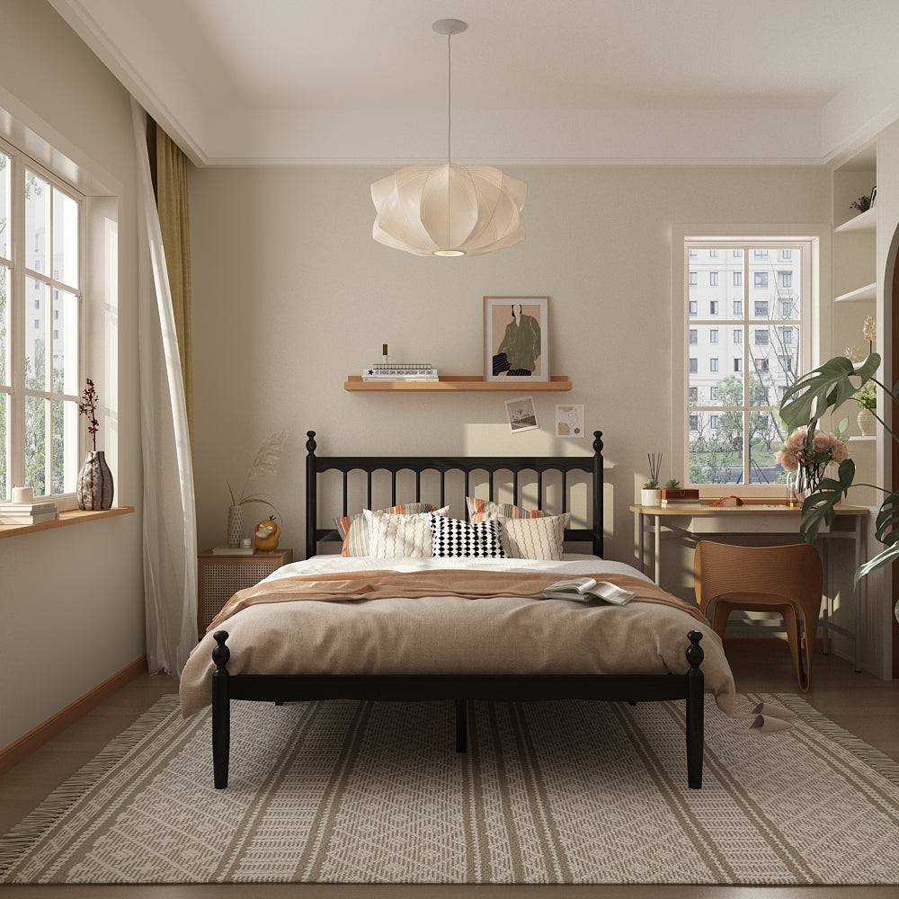 Cadre de lit en bois massif - Hévéa et pin, design élégant et robustesse, format Queen