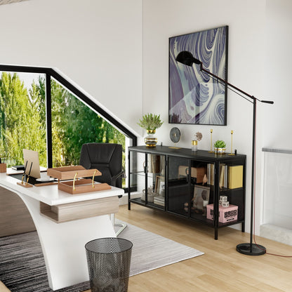 Buffet de 140 cm de large avec portes vitrées et éclairage LED