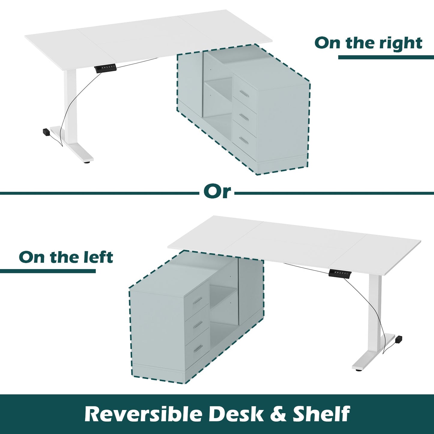 Bureau assis-debout extra-large avec vérin électrique - Plateau de 63 x 31,5 cm