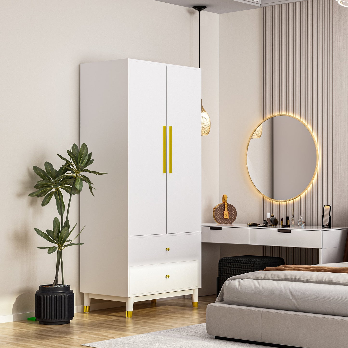 Armoire moderne grand placard de rangement 2 portes 2 tiroirs