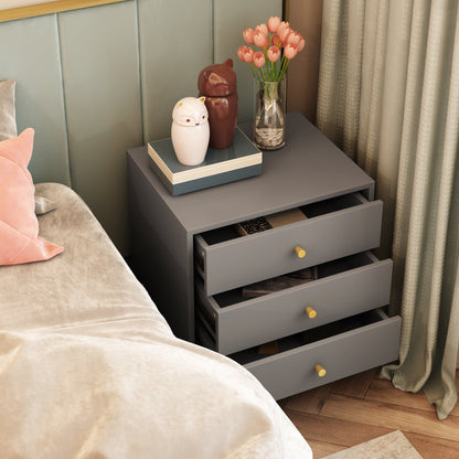 Table de chevet moderne avec pieds en bois massif, table d'appoint minimaliste et polyvalente à 3 tiroirs