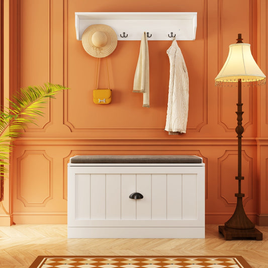 Meuble d'entrée avec étagère, rangement à chaussures et armoire à manteaux.