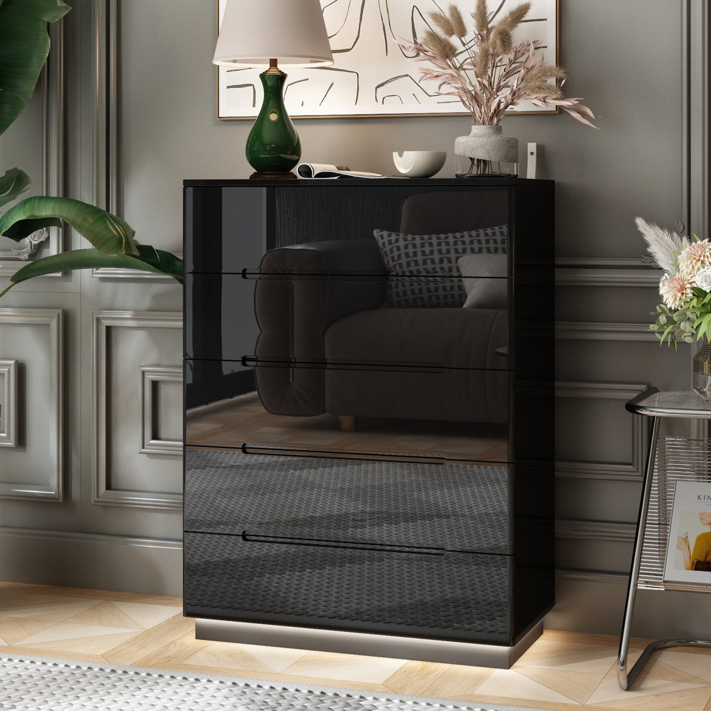 Commode à 5 tiroirs avec éclairage intégré