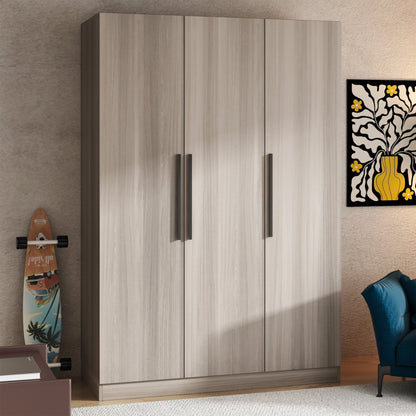 Armoire avec poignée en bois massif, grand meuble à 3 portes pour chambre à coucher