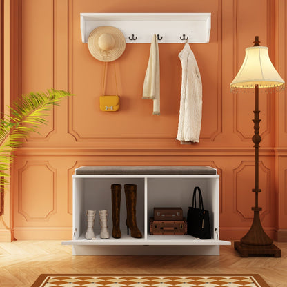 Meuble d'entrée avec étagère, rangement à chaussures et armoire à manteaux.