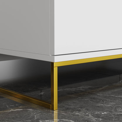 Meuble de rangement à 3 tiroirs et 2 portes, pieds en métal, pour salle à manger et salon